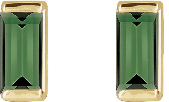 14K Gold Natural Green Tourmaline Straight Baguette Channel-Set Stud Earrings – 4x2mm – 4mm Stones - Yellow Gold - view 4