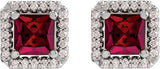 14K Gold Lab-Grown Ruby Square 4-Prong Halo-Style Earring - White Gold - view 6