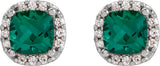 Platinum Lab-Grown Emerald & Natural Diamond Cushion Halo-Style Stud Earrings - view 4