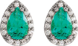 Platinum Lab-Grown Emerald Pear 4-Prong Halo-Style Low Stud Earring - view 8