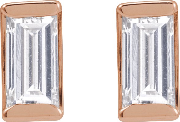 14K Gold Natural Diamond Straight Baguette Channel-Set Stud Earrings - Rose Gold - view 4