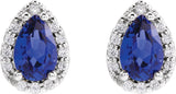 14K Gold Lab-Grown Blue Sapphire Pear 4-Prong Halo-Style Low Stud Earring - White Gold - view 8