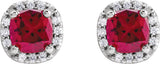 14K Gold Lab-Grown Ruby & Natural Diamond Cushion Halo-Style Stud Earrings - White Gold - view 4