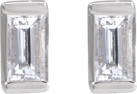 14K Gold Natural Diamond Straight Baguette Channel-Set Stud Earrings - White Gold - view 4