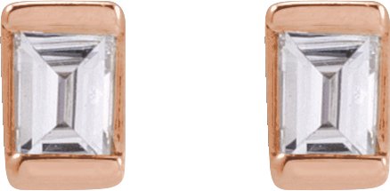 14K Gold Natural Diamond Straight Baguette Channel-Set Stud Earrings - Rose Gold - view 4