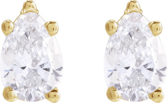 14K Gold Natural Diamond Pear 5-Prong Stud Earrings - Yellow Gold - view 6
