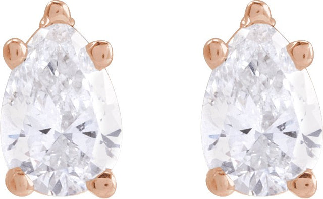 14K Gold Natural Diamond Pear 5-Prong Stud Earrings - Rose Gold - view 8