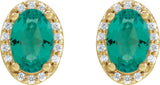 14K Gold Lab-Grown Emerald Oval 4-Prong Halo-Style Low Stud Earring - Yellow Gold - view 6