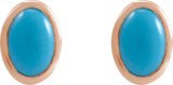 14K Gold Natural Turquoise Oval Bezel-Set Cabochon Earrings - Rose Gold - view 4