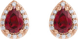 14K Gold Lab-Grown Ruby Pear 4-Prong Halo-Style Low Stud Earring - Rose Gold - view 8