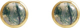 14K Gold Natural Moss Agate Round Bezel-Set Cabochon Earrings - Yellow Gold - view 4