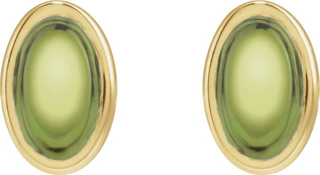 14K Gold Natural Peridot Oval Bezel-Set Cabochon Earrings - Yellow Gold - view 4