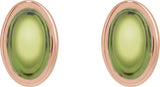 14K Gold Natural Peridot Oval Bezel-Set Cabochon Earrings - Rose Gold - view 4