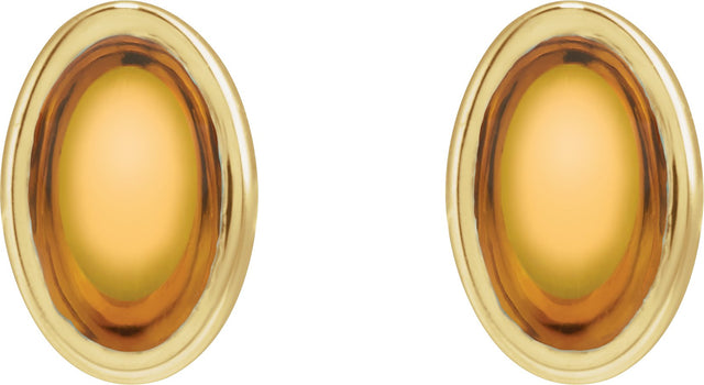 14K Gold Natural Citrine Oval Bezel-Set Cabochon Earrings - Yellow Gold - view 4