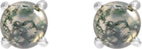 14K Gold Natural Moss Agate Round 4-Prong Cabochon Earrings - White Gold - view 4