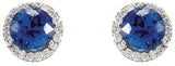 14K Gold Round Natural Blue Sapphire & Natural Diamond Halo-Style Stud Earrings - view 4