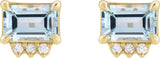 Platinum Emerald Lab-Grown Blue Sapphire & Natural Diamond Accented Earrings – 7x5mm - view 8