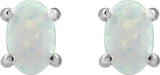 Platinum Lab-Grown White Opal Oval 4-Prong Cabochon Earrings - view 4