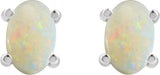 Platinum Natural White Opal Oval 4-Prong Cabochon Earrings - view 4