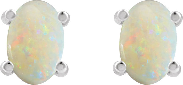 Platinum Natural White Opal Oval 4-Prong Cabochon Earrings - view 4