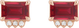 14K Gold Emerald Lab-Grown Ruby & Natural Diamond Accented Earrings - Rose Gold - view 6