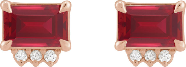 14K Gold Emerald Lab-Grown Ruby & Natural Diamond Accented Earrings - Rose Gold - view 6