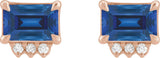 14K Gold Emerald Lab-Grown Blue Sapphire & Natural Diamond Accented Earrings – 6x4mm - Rose Gold - view 6