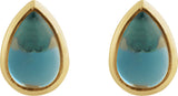 14K Gold Pear Natural London Blue Topaz Cabochon Earrings - Yellow Gold - view 2