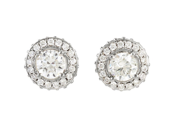 Platinum Natural Diamond Round 4-Prong Halo-Style Earrings II - view 6