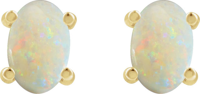 14K Gold Natural White Opal Oval 4-Prong Cabochon Earrings - Yellow Gold - view 4