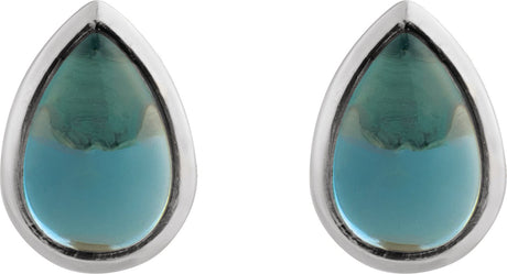 Platinum Pear Natural London Blue Topaz Cabochon Earrings - view 2