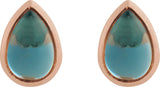 14K Gold Pear Natural London Blue Topaz Cabochon Earrings - Rose Gold - view 2