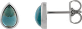 Platinum Pear Natural London Blue Topaz Cabochon Earrings