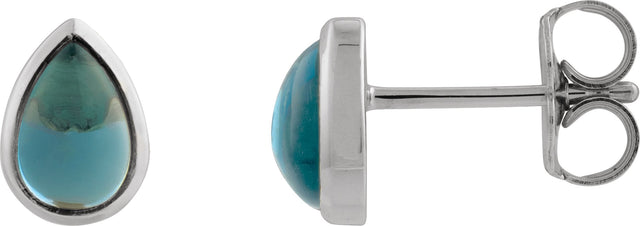 Platinum Pear Natural London Blue Topaz Cabochon Earrings