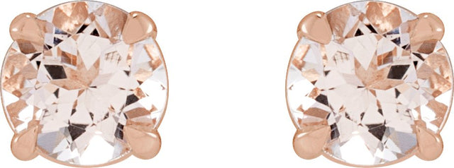 14K Gold Natural Pink Morganite Round 4-Prong Claw Stud Earrings - Rose Gold - view 5