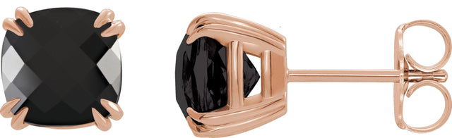 14K Gold Natural Onyx Cushion Double Claw-Prong Stud Earrings - Rose Gold - view 3
