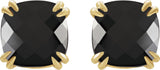 14K Gold Natural Onyx Cushion Double Claw-Prong Stud Earrings - Yellow Gold - view 4