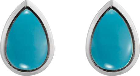 Platinum Pear Natural Turquoise Cabochon Earrings - view 2