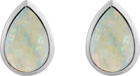 Platinum Pear Lab-Grown White Opal Cabochon Earrings - view 2