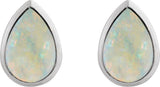 14K Gold Pear Lab-Grown White Opal Cabochon Earrings - White Gold - view 2