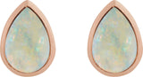 14K Gold Pear Lab-Grown White Opal Cabochon Earrings - Rose Gold - view 2