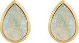 14K Gold Pear Lab-Grown White Opal Cabochon Earrings - Yellow Gold - view 2