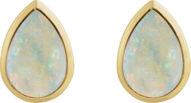 14K Gold Pear Lab-Grown White Opal Cabochon Earrings - Yellow Gold - view 2