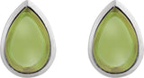 Platinum Pear Natural Peridot Cabochon Earrings - view 2