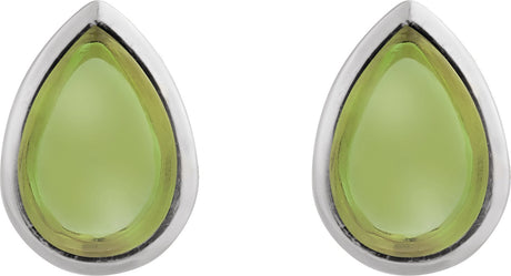 Platinum Pear Natural Peridot Cabochon Earrings - view 2