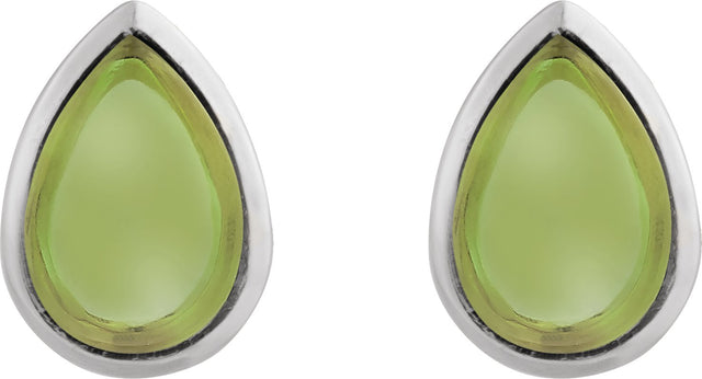 14K Gold Pear Natural Peridot Cabochon Earrings - White Gold - view 2