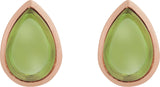 14K Gold Pear Natural Peridot Cabochon Earrings - Rose Gold - view 2