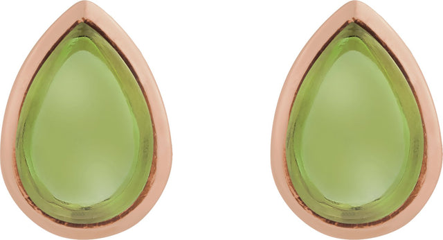 14K Gold Pear Natural Peridot Cabochon Earrings - Rose Gold - view 2