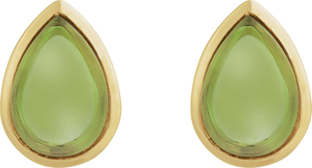 14K Gold Pear Natural Peridot Cabochon Earrings - Yellow Gold - view 2
