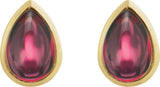 14K Gold Pear Natural Rhodolite Garnet Cabochon Earrings - Yellow Gold - view 2